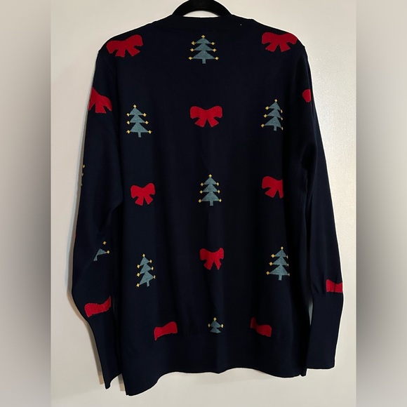 Unique Vintage Navy Christmas Tree & Red Bow Pattern Sweater NWOT 1X - Picture 4 of 8